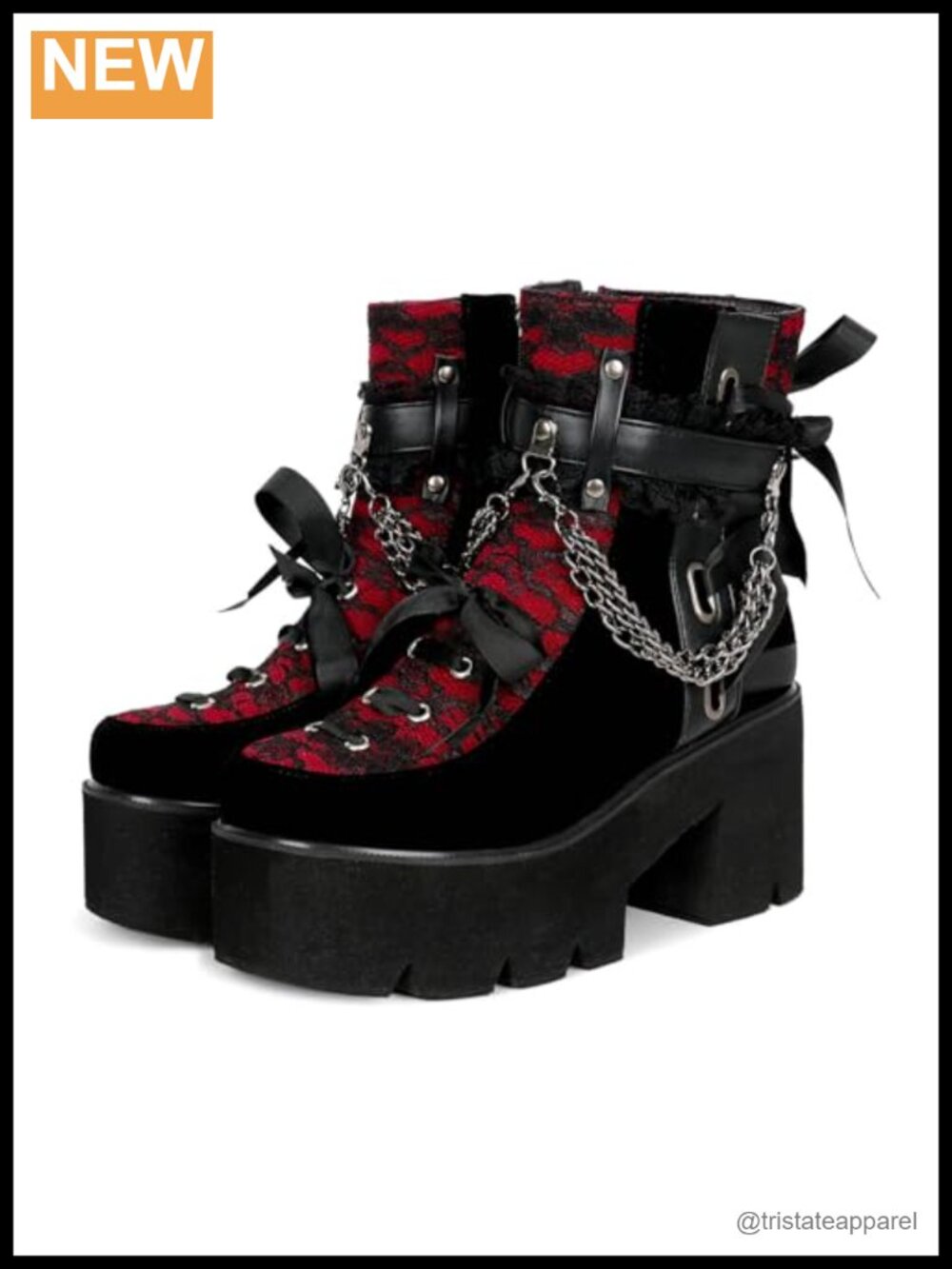 Victorian Lace Chunky Platform Ankle Boots Punk Goth Lace Up Side Zip